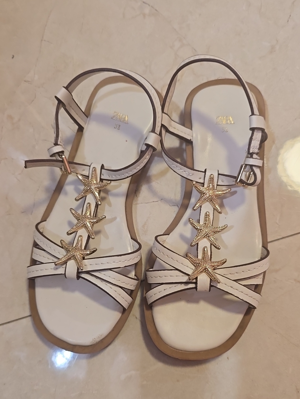 Zara Cream Sandals with Gold Starfish Accents